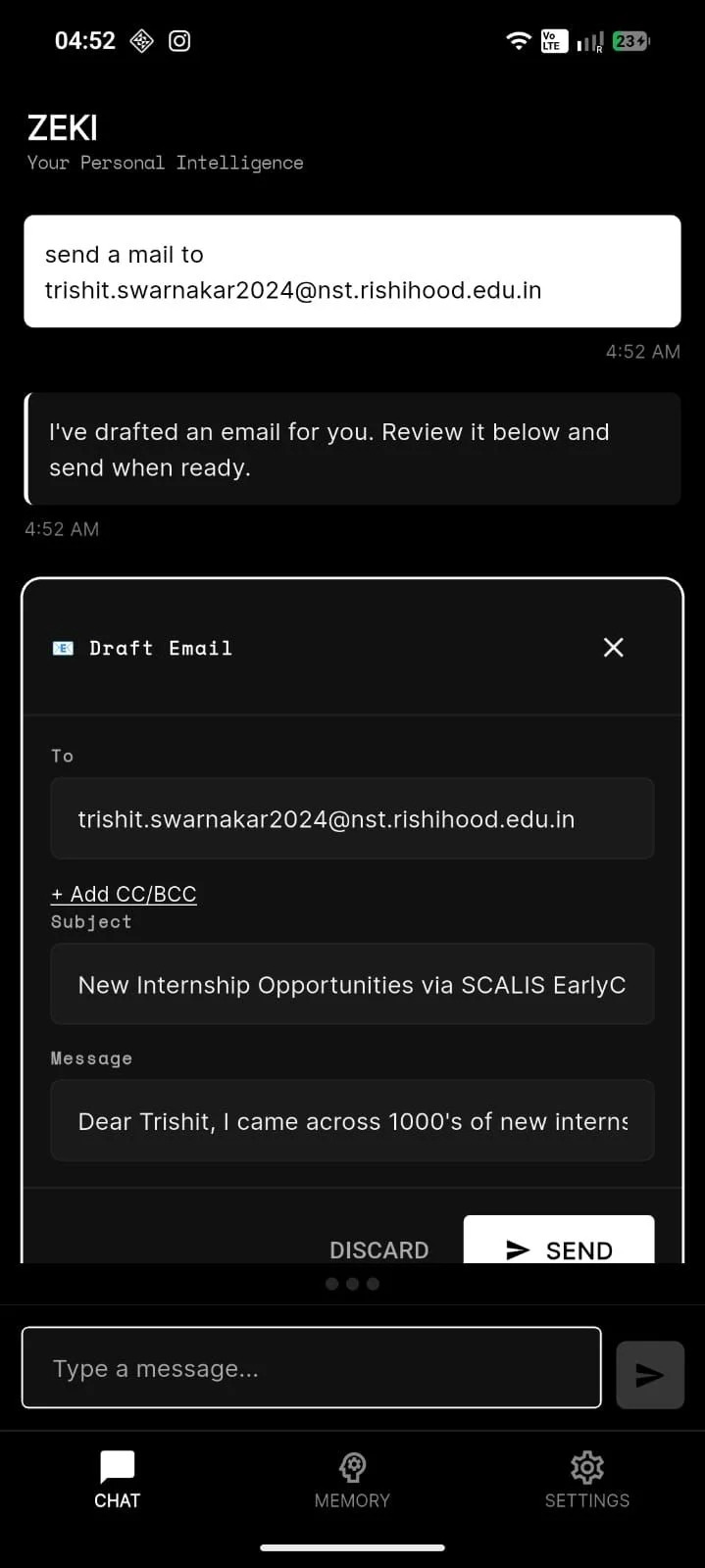 A screenshot of the personal intelligence app shared on LinkedIn